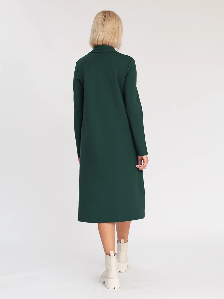 Темно-зеленое трикотажное платье с V-вырезом